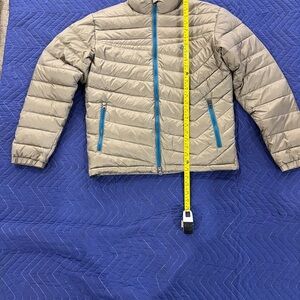 Bronze Puffer Jacket with Blue Accents